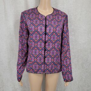 Adrianna Papell Silk Blazer Jacket Artsy Colorful Psychadelic Geometric Women's